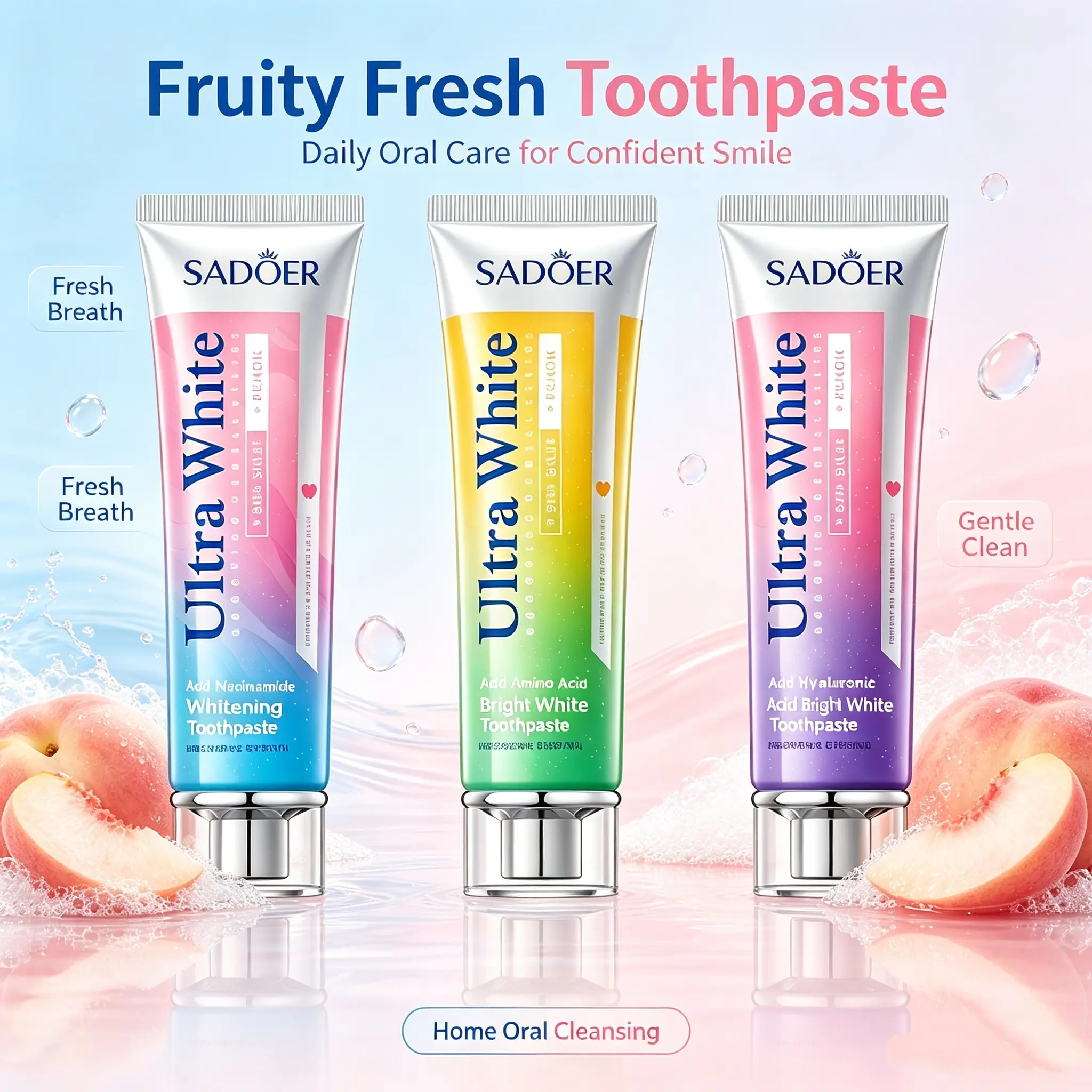 Variety Blossom Fruit Flavor Toothpaste with HA Amino Acid Niacinamide Complex, Softly Remove Oral Surface Impurities, Deliver Long-Lasting Fresh Breath for Daily Home Oral Cleansing Use