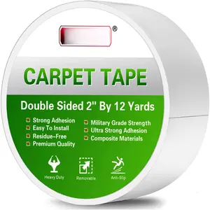 Double Sided Carpet Tape for Hardwood Floors,Area Rugs Carpet Adhesive Removable Multi-Purpose Rug Tape Cloth Outdoor Steps,Heavy Duty Sticky Tape,2Inch x 12 Yards,Clean
