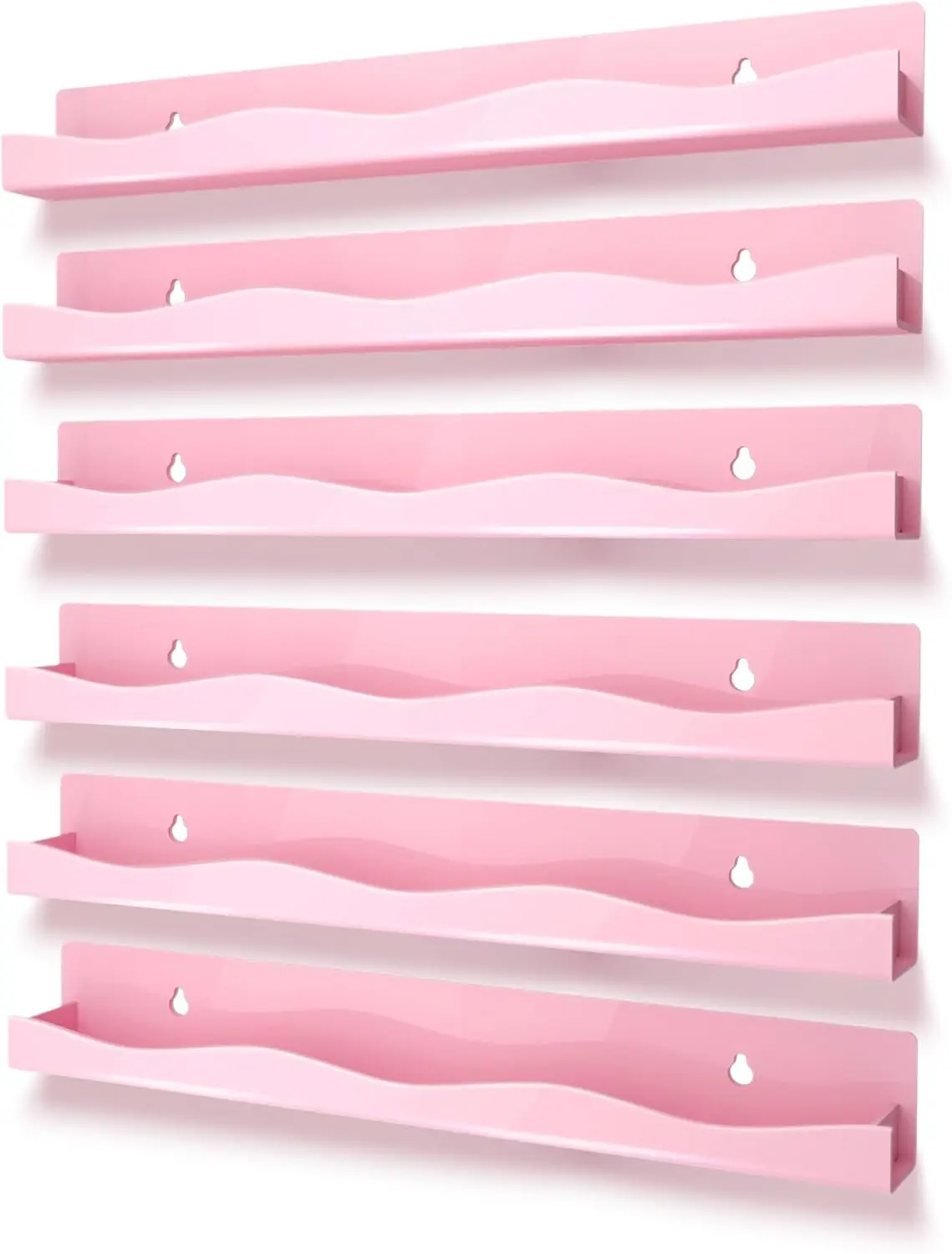 6 Pack Nail Polish Wall Mounted Shelf,15 Inch Nail Polish Floating Shelves for 66-90 Bottles Multi-Purpose,Ideal Gift, Great Display for Salons Retailers,Pink