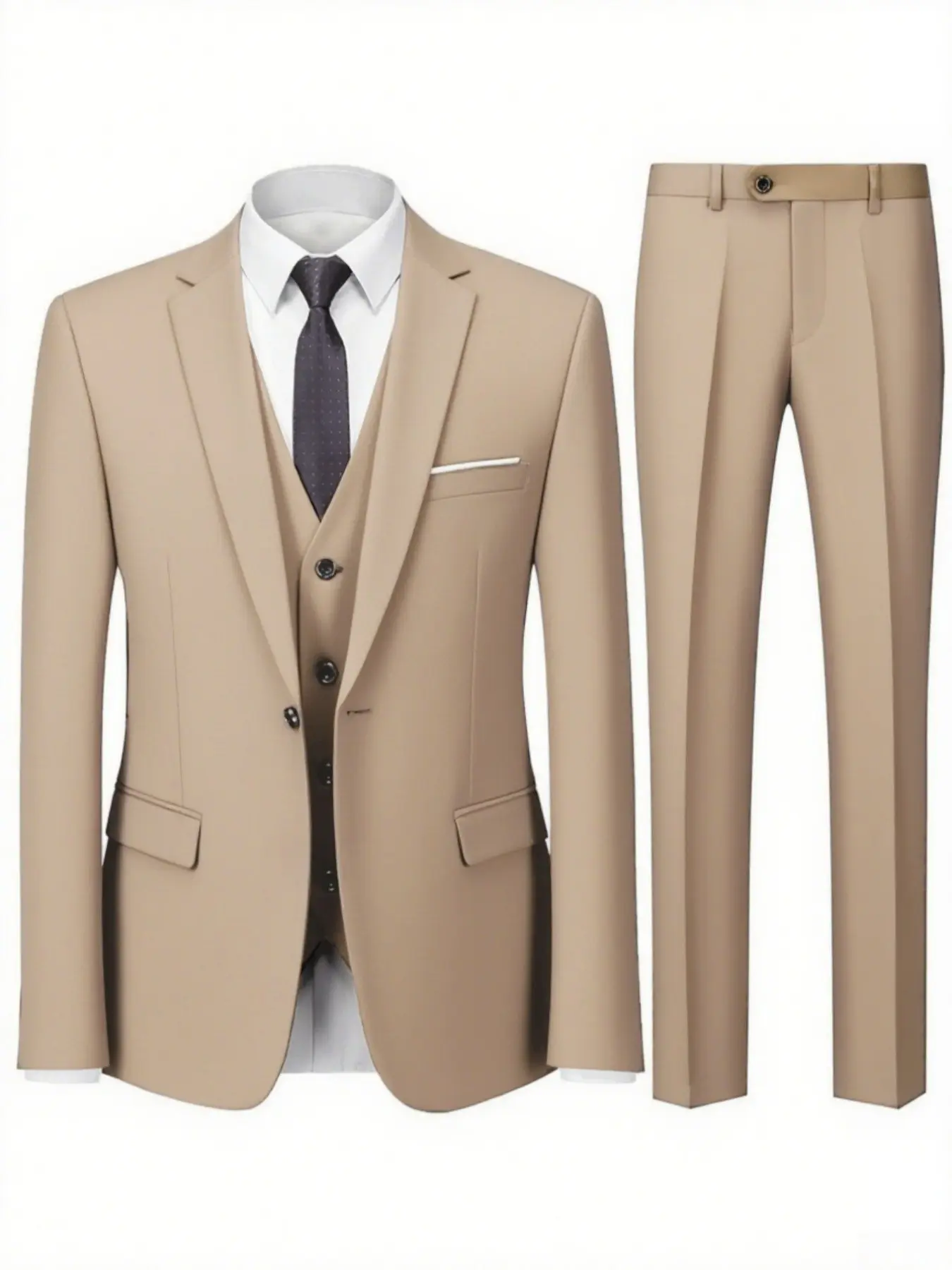 3pcs Men'S Exquisite Suit Set | Elegant, Formal and Fashionable, Ideal for Weddings, Business, and Parties, Includes Blazer, Vest, and Pants