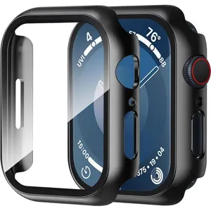 2 pack case built in tempered glass screen protector compatible with Apple Watch, hard pc overall protective cover