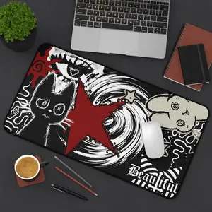 Dark Punk Mouse Pad Grunge Red Star Cat Art Desk Mat Alt Aesthetic Gaming Mat for Goth