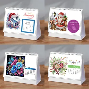 1 Diamond painting set, Diamond painting kits, featuring a DIY 2026 style desk calendar with crystal gemstones, Christmas style desktop calendar, 5D diamond painting set with a memo, monthly flip page retro art piece, spiral-bound paper
