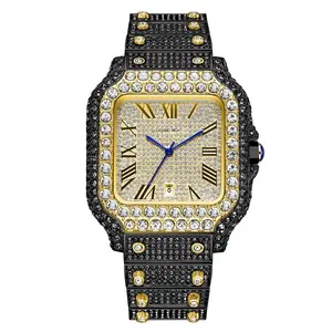 DAYAND NIGHT Full Diamond Watch Luxury Quartz Timepiece for Men & Women Business Banquets Daily Wear Perfect Gift for Valentine's Anniversary Birthday Christmas Men's Stainless Steel Watch Iced Out Moissanite Roman Watch casual trendy wristwatch