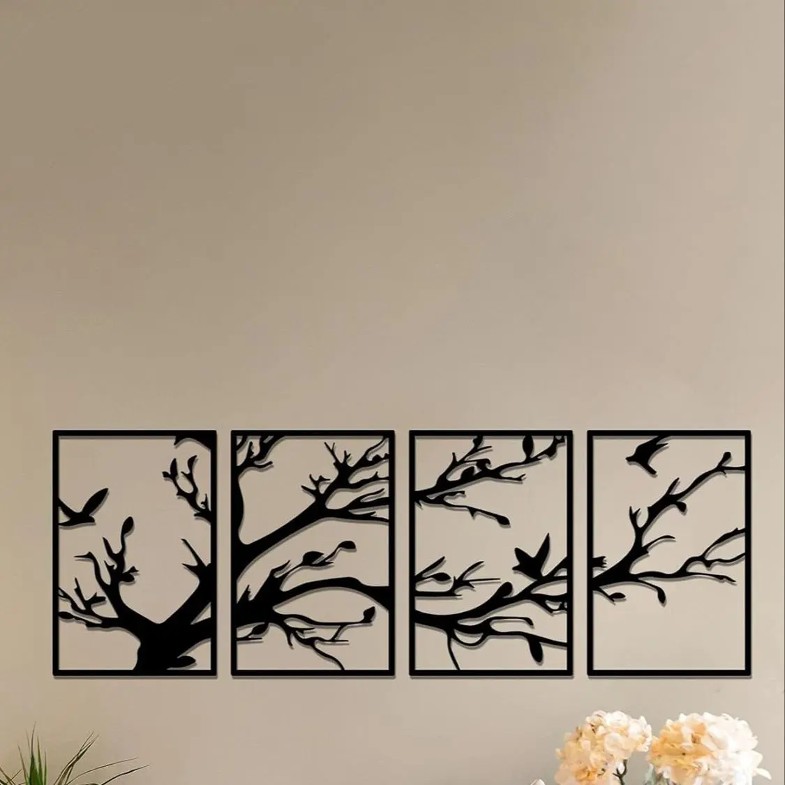 Tree Pattern Wall Art, 4 Counts/set Metal Wall Decor, Modern Home Decor, Wall Hanging Decor for Home Living Room Bedroom Study Room, Hangable, Art Work For Wall Decor