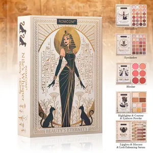 Premium Egyptian Style Beauty Kit, Complete Full Face Makeup Set with Eyeshadow Palette, Blush, Highlight Contour, Brow Powder, Lip Gloss & Mascara, Cleopatra Themed Cosmetic Gift Box, Makeup Bundle Box