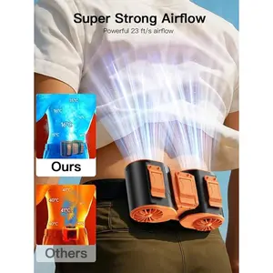 Portable Waist-Worn Cooling Fan With USB-C Rechargeable Dual-Fan System |   5-Speed Adjustable Turbo Airflow (20,000 RPM) |   10,000mAh High-Capacity Battery (24H Runtime) |   2-In-1 Convertible Design: Neck Fan/Clip-On Waist Cooler |   For Hiking, Campin