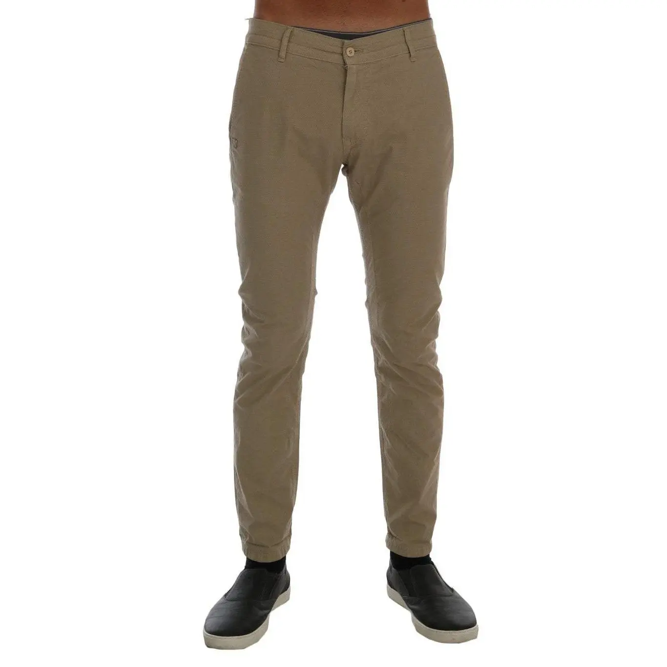 Daniele Alessandrini Beige Cotton Stretch Slim Fit Chinos