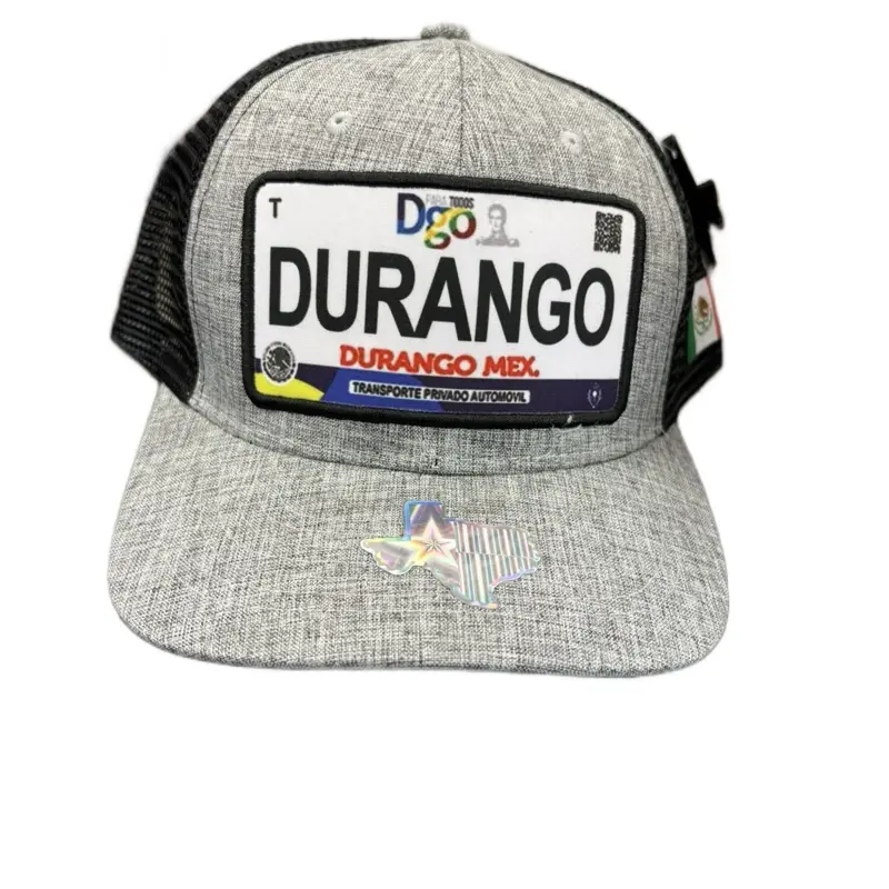 Durango Mex Gorra Gray with Black and Logo Trucker Hat Featuring Durango License Plate Design