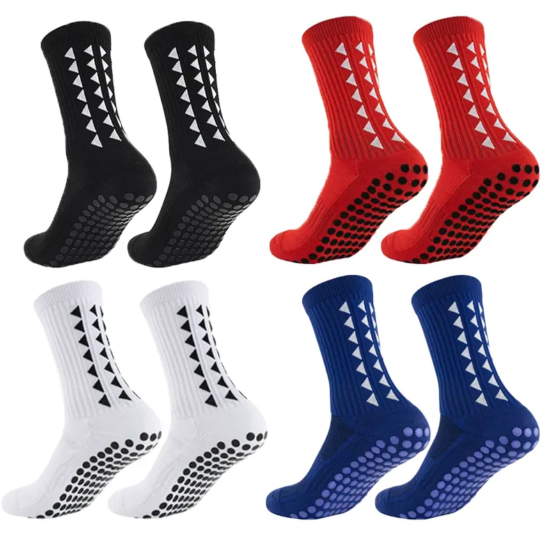 Non Slip Grip Socks for Men & Women, Anti Skid Athletic Soccer Socks with Rubber Pads, Breathable Sports Crew Socks for Basketball, Football, Running, Yoga (4 Pairs)