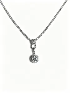 7 Carat Round Moissanite Halo Pendant Necklace, Silver Plated 17 Inch Tennis Chain