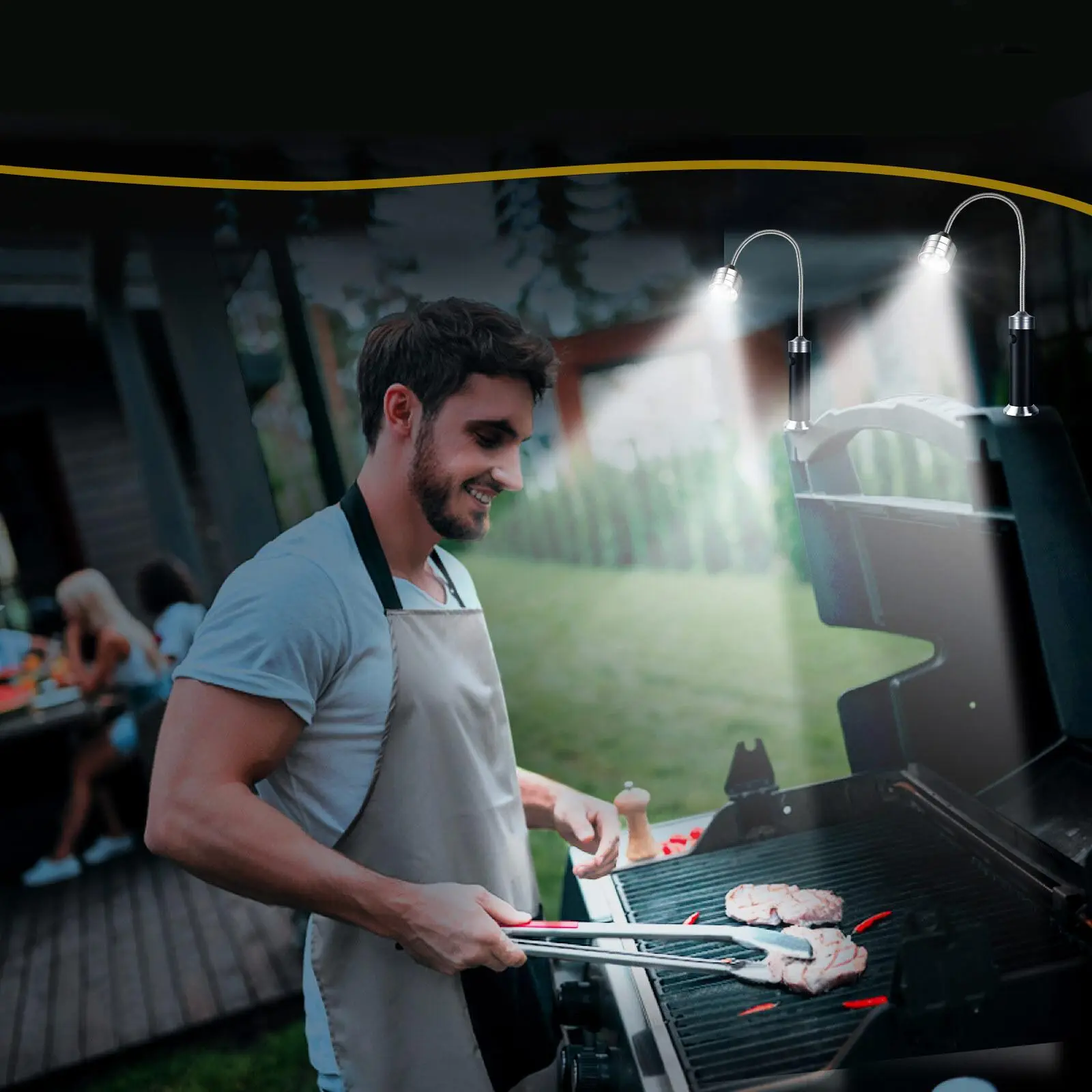 BBQ grill light—IMAGE Magnetic Barbecue Grill Lights, 1 Pair LED Lights with Adjustable Swivel Head, Magnetic Base Design, Energy Saving, Aluminum Alloy, Heat Resistant Outdoor Lighting, Pair Pack