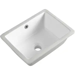 16 Inch Small Rectangle Undermount Bathroom Sink White Ceramic Under Counter Sink with Overflow 15.70"x11.69"