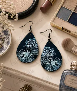 Black and white floral earrings
