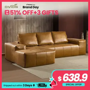 【2 Packages Shipping】Ovios 114" Oversized Modular Couch with Chaise, Tech Oil Wax Fabric Boneless Sofa Upgrade,No Assembly Required - L-Shaped Sectional Sofa Set with Flexible Configuration - 3 Seater