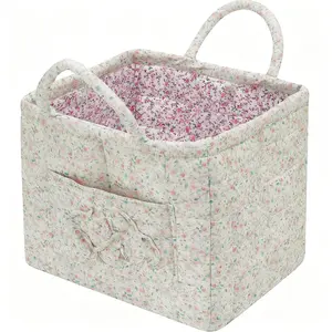 Floral Foldable car Storage Basket Cotton Fabric Collapsible Laundry Hamper for Clothes Toys & Blankets Car Trunk Organizer Backseat Storage Machine Washable Decorative Bin for Bedroom Bathroom & Living Room  ﻿ ﻿ ﻿