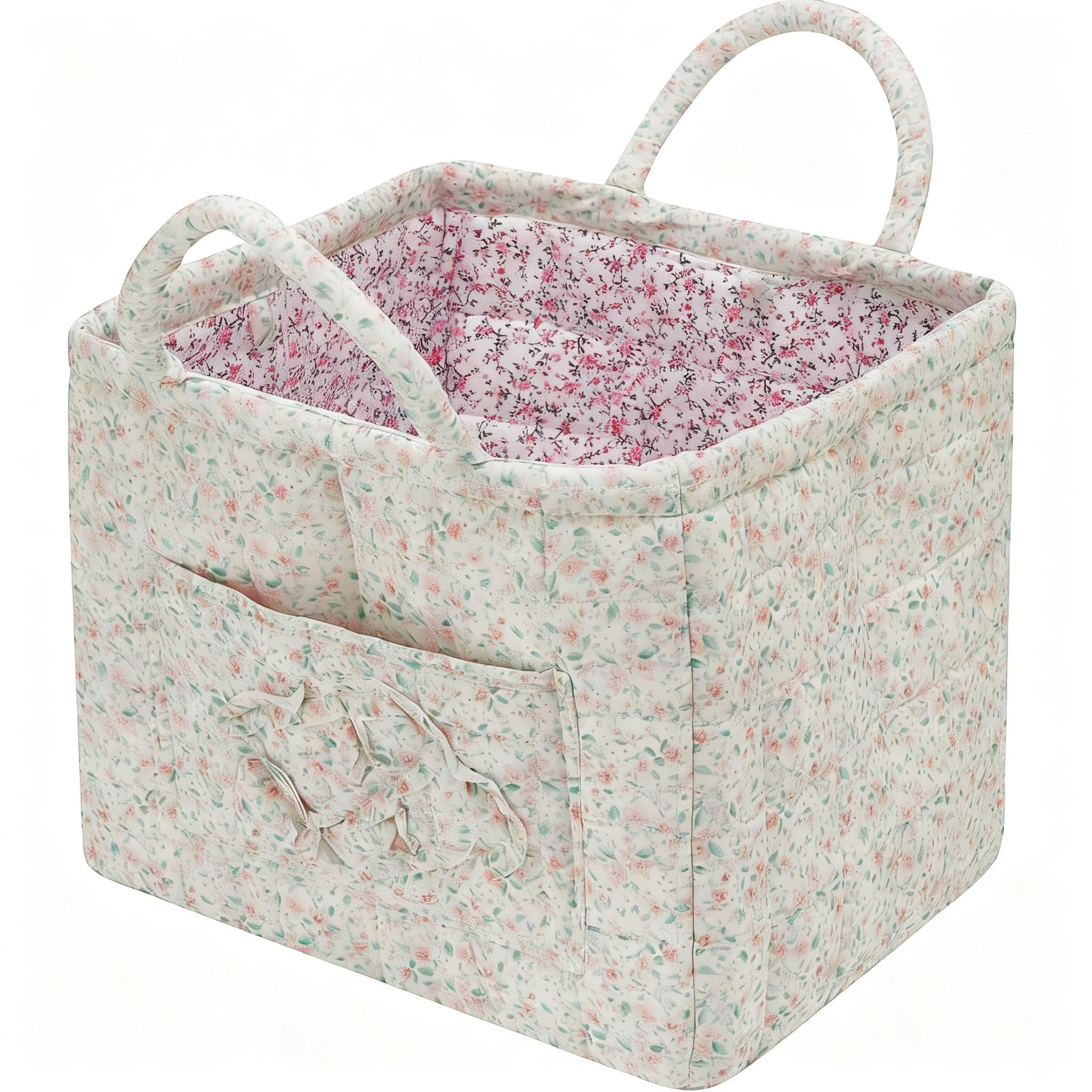 Floral Foldable car Storage Basket Cotton Fabric Collapsible Laundry Hamper for Clothes Toys & Blankets Car Trunk Organizer Backseat Storage Machine Washable Decorative Bin for Bedroom Bathroom & Living Room  ﻿ ﻿ ﻿