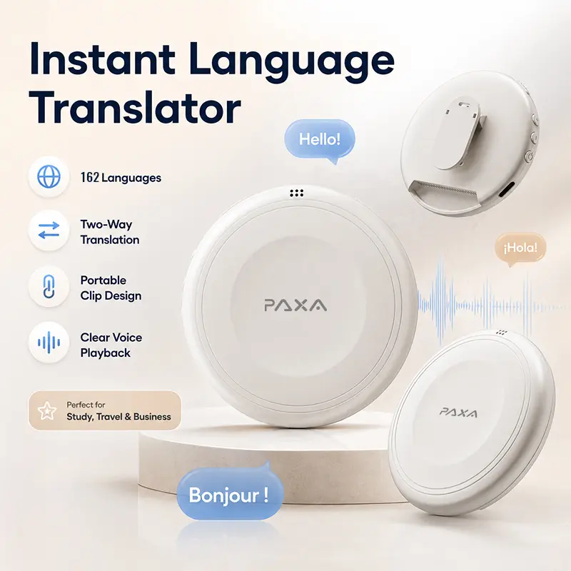 PAXA TS1 Wireless Smart Translator & Learning Companion Speaker -Support 162 Languages, AI Voice Interaction, Portable Audio Device for Travel & Family Learning (For Kids & Adults), Language Support Speakers