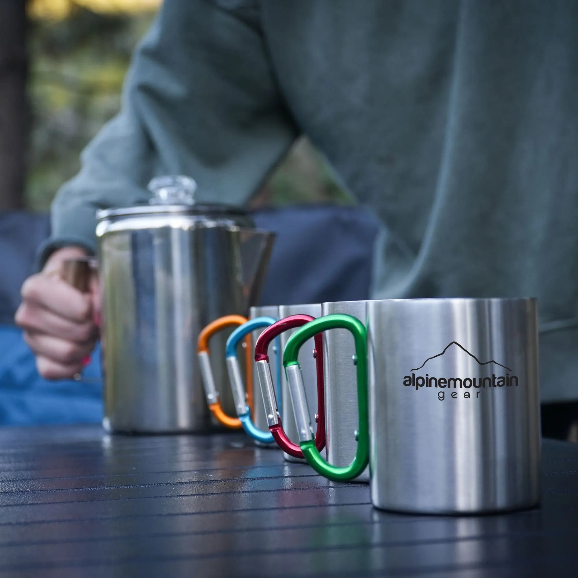 Stainless Steel Coffee Set - Percolator and Mugs - 5 Piece Set
