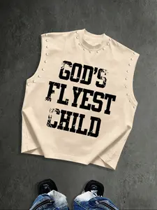 Men's Street Style Sleeveless Vest, Rivet Decor, Letter Print, Loose-Fit, Round Neck, High-Street Fashion, Streetwear, Vintage Look