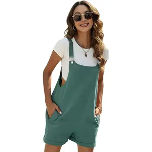 Women's Summer Cotton Linen Short Overalls Casual Bib Overall Shorts Rompers with PocketsGift