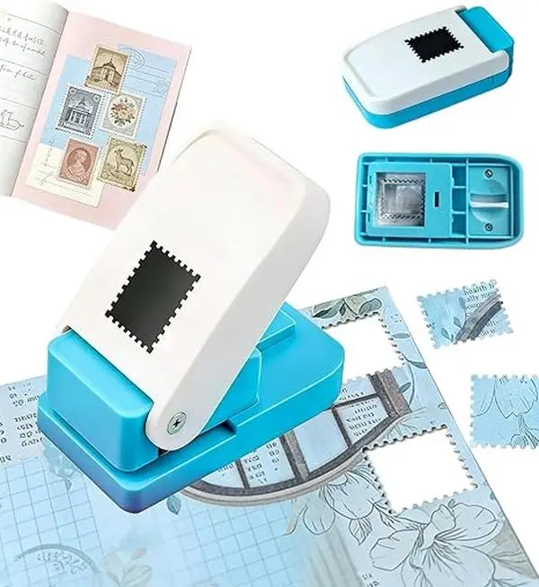 2-Pack Labor-Saving Postage Stamp Punch Tool for Home DIY Crafting, Lightweight and Durable Desktop Use Tool with Easy Scalloped Edge, Cost-Effective Price for Beginners, Ideal for Greeting Cards, Free Test Craft Paper Included for Long-Term Use