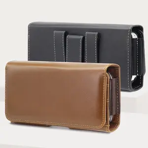 Men's Magnetic Leather Belt Clip Phone Waist Bag, Dual Card Slot, Casual Horizontal Waist Pouch, Universal Fit, 1pcs