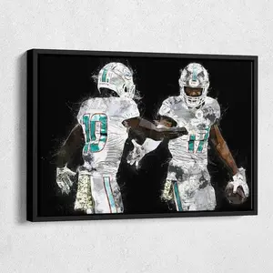 Tyreek Hill & Jaylen Waddle Poster - Miami Dolphins Football Wall Art, Fan Room Decor, Watercolor Style Poster [UNFRAMED - PRINT ONLY]