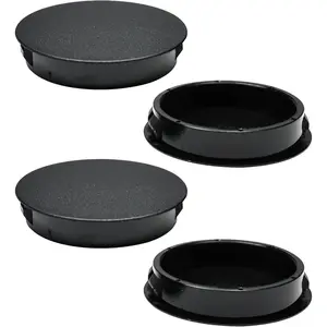 2"(50mm) Plastic Hole Plugs, Flush Type Panel Snap in Locking Door Screw Shelf Hole Plug, Round Drilling Hole Cover for Cabinet Furniture Cupboard Shelves Pipe Insert End Caps, 4PCS Black