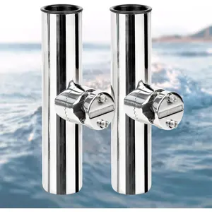 2 Pack Fishing Rod Holders for Boat Rail Mount, Stainless Steel Clamp on Rod Holder for Marine Boat, Fishing Boat, Pontoon, Jon Boat