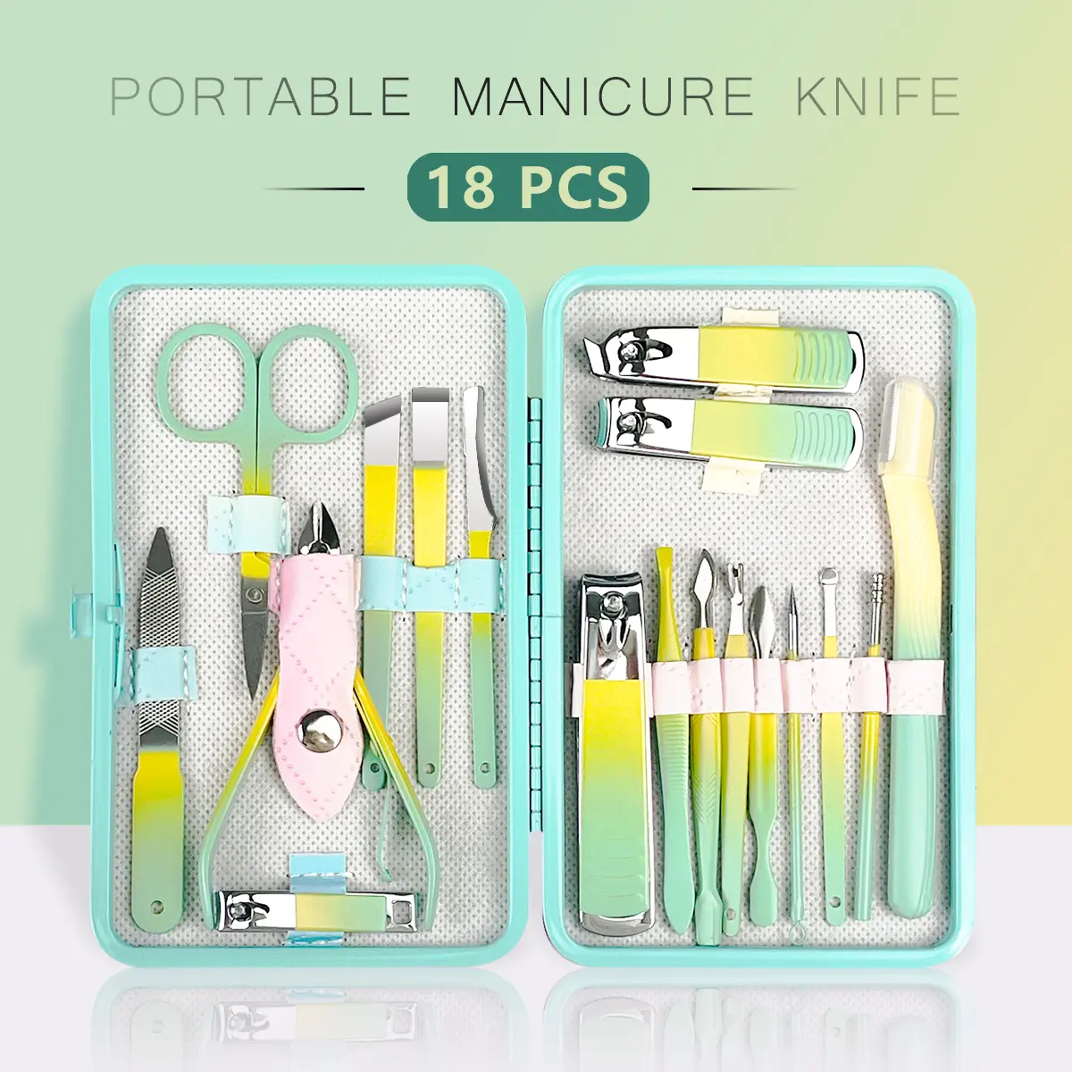 Unisex Stainless Steel Nail Care Kit with Nail Clippers, Cuticle Pusher, Tweezers, Portable Travel Case - Home Care Grooming Supplies Gift for Husband, Wife, Father’s Day (Gradient Color)