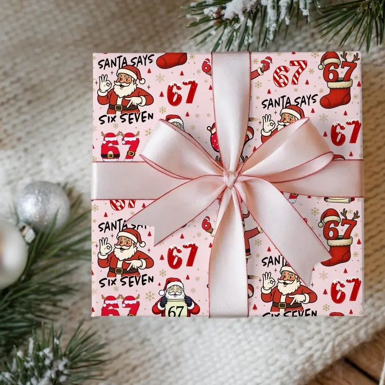 PINK Wrapping Papers, 67 Meme Funny Christmas Gift Wrap for Kids, Childrens Brain Rot, Funny Gift Idea, Holiday Wrapping Roll