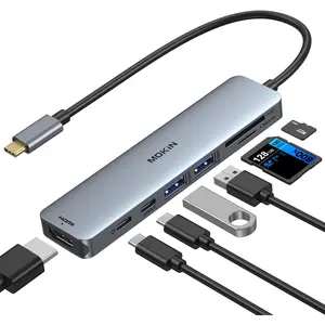 Hub HDMI Adapter For MacBook Pro,MacBook Air,Dell XPS,Lenovo Thinkpad 7 in 1 USB C Dongle with HDMI, SD/TF Card Reader, USB C Data Port,100W PD, and 2 USB 3.0