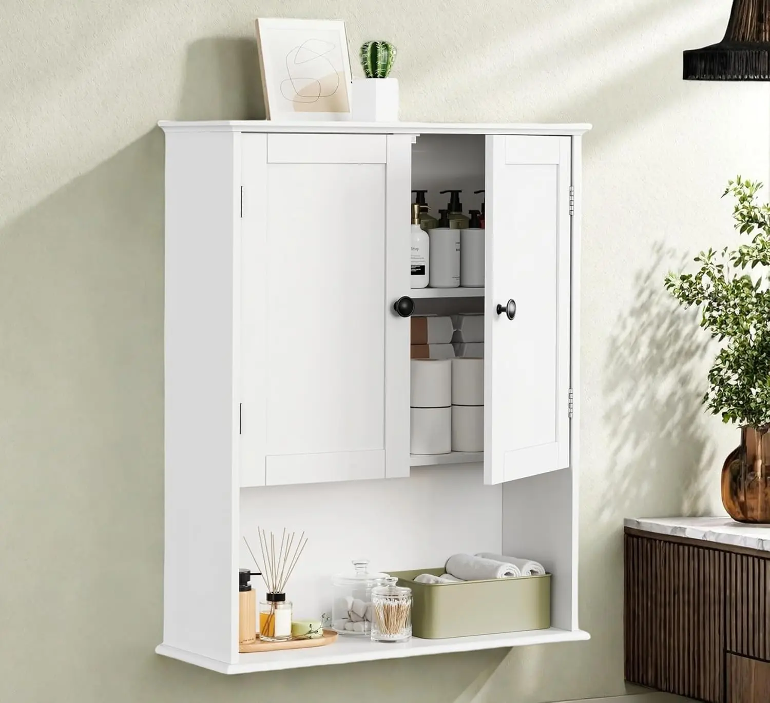 Bathroom Wall Cabinet 24"x30", Painted White Medicine Cabinet W/Adjustable Shelf, Easy Assembly Laundry Wall Cabinet Above Toilet Storage Cabinet Wall Mounted, Over the Toilet Storage Cabinet
