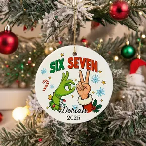 Personalized Six Seven 67 Meme Custom Name Ceramic Ornament with Colorful Lights, Fun Christmas Keepsake for Families, Joyful Holiday Gift and Christmas Tree Decor