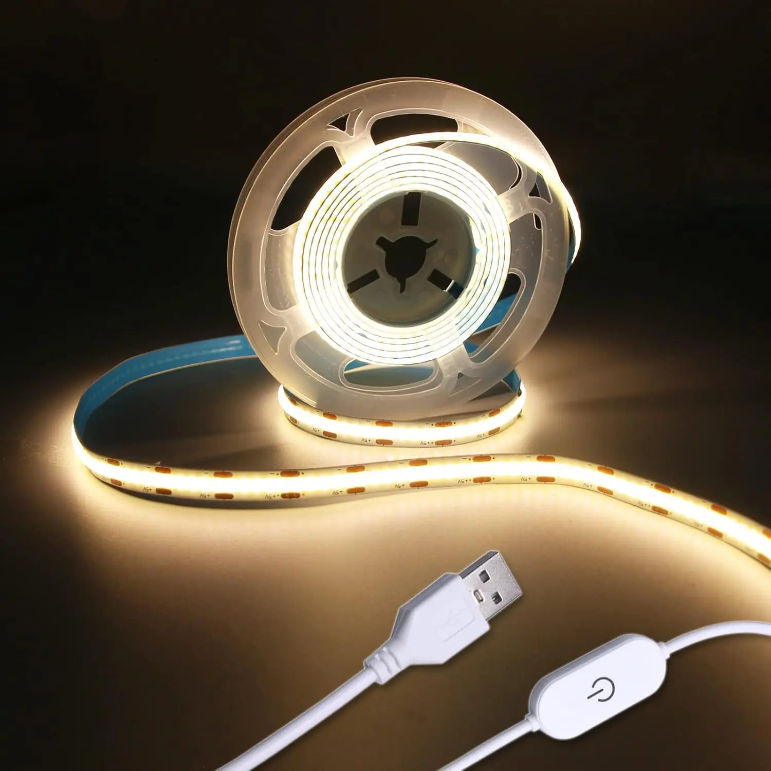 Led Strip Lights 5V USB 6.56ft/2m 640 LEDs Touch stepless Dimmable COB LED Strip Light 3000K Warm White 10W Flexible led Lights for Bedroom Kitchen, DIY Lighting Room Decor 5V LED TV Lights