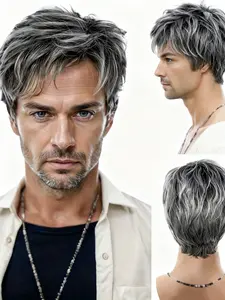 Men's Natural Fluffy Layered Short Straight Wig, Comfortable Easy Care, Perfect for Daily Use and Parties, All Seasons