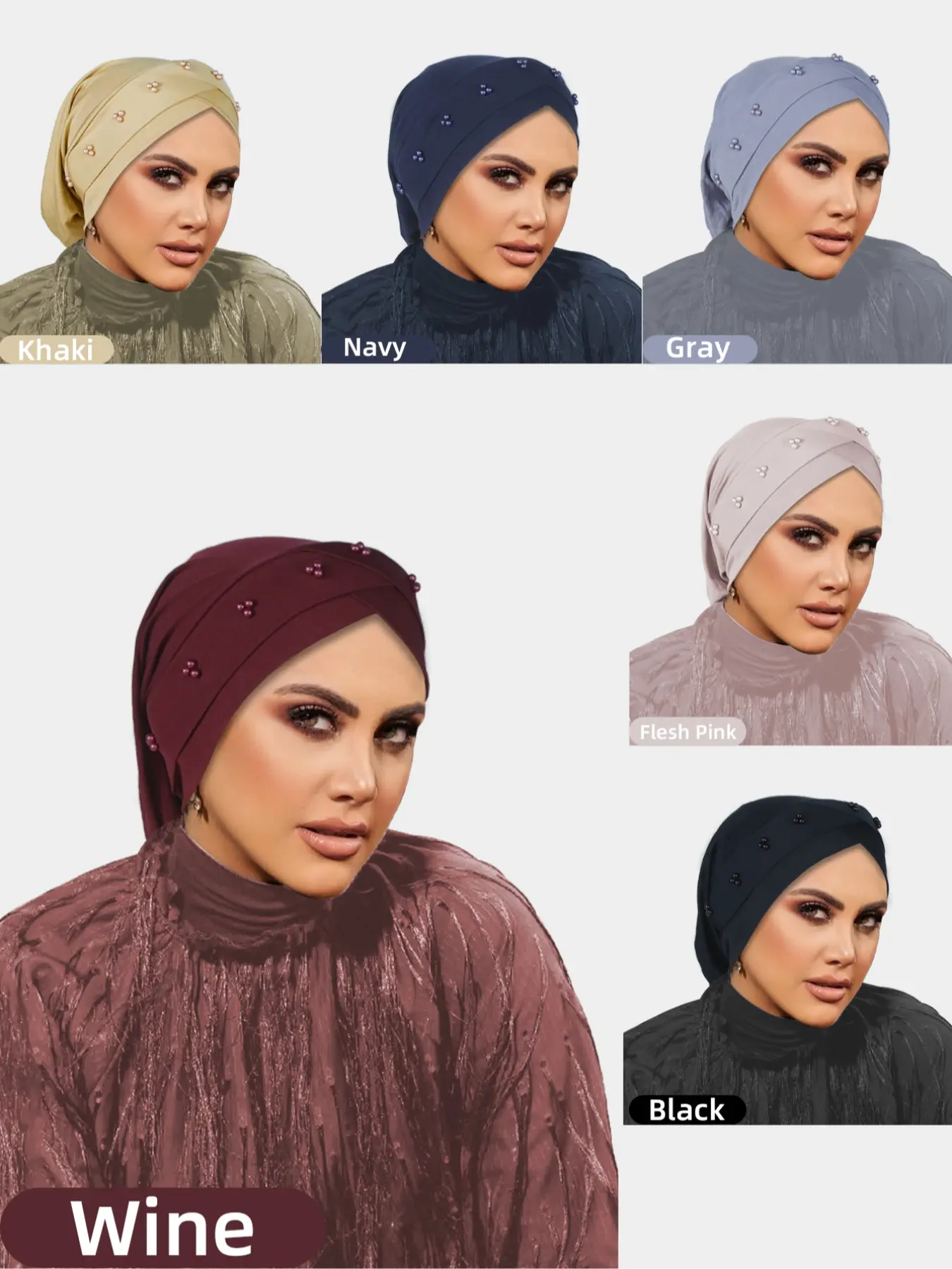 Elegant Pearl Beaded Multicolor Headscarf Cap, Stylish Muslim Style Modesty Hijab for Religious Ceremonies, Formal Occasions, Turban Hijab