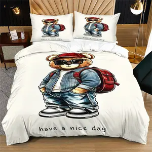Small Bear Print Quilt Cover Set, Includes 1 Quilt Cover and 1 or 2 Pillowcases, No Quilt or Pillow Insert, Suitable for Bedroom or Dormitory Bedding Sets, Ideal for Gifting or Personal Use