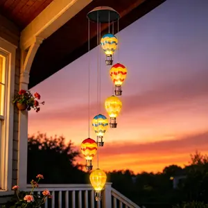 Hot Air Balloon Solar Wind Chimes for Outside - Outdoor  Decor Gifts for Women Mom Grandma (Wavy)