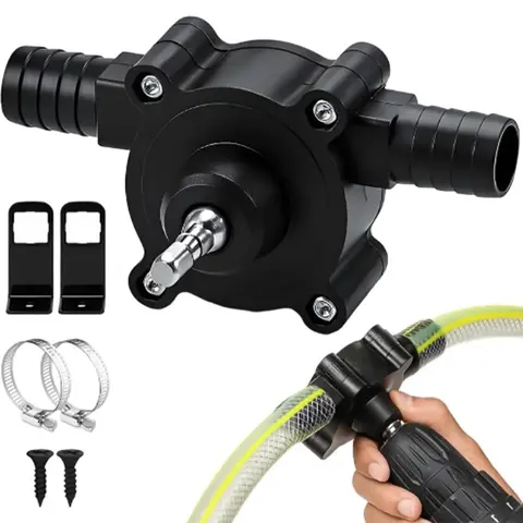 High-Flow Electric Manual Drill Pump for Water Gasoline Oil Diesels Fluid Transfer Pump Mini Hand Self-Priming Quick Pumping Speed,Non-Electric Pump with Quick Flow Rate & Hose Connectors for Home, Garage & Outdoor Use Hydropump