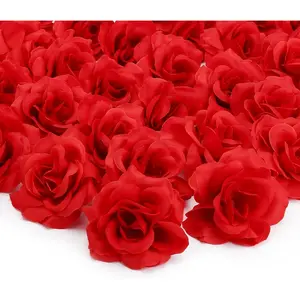 50pcs Red Roses Artificial Flowers Bulk, Silk Fake Rose Buds Flower Heads for Decoration, Crafts, Wedding Centerpieces Bridal Shower Party Home Decor