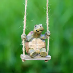 Creative Turtle Swing Garden Yard Decor, Cartoon Animal Resin Craft Ornament, Cute Hanging Decoration for Outdoor Patio