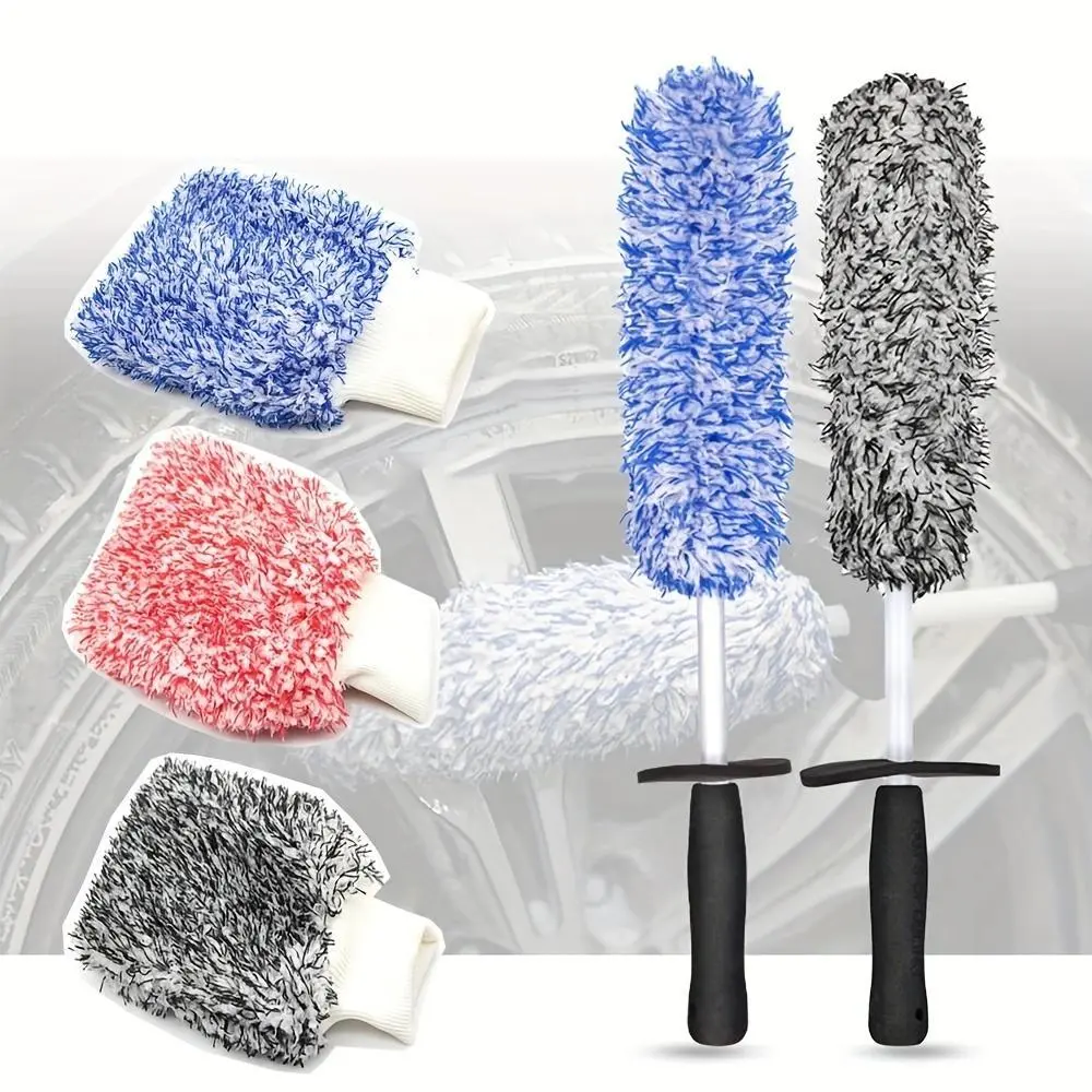 Car Wash Super Brush Microfiber Premium Wheels Brush Non-Slip soft Handle Easy To Cleaning car wheel Spokes Car Accessories Microfiber Cleaning Cloths Soft Brushed Microfiber Car Wash Supplies