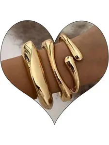 3-piece set of chunky gold bracelets for women, fashionable wide-wrist bracelets, stackable bracelets, stylish gift