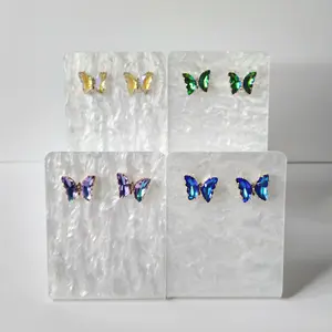 #599 Various Colors Gradient Rhinestone Butterfly Stud Earrings, Casual Jewelry, Spring, Copper, Glass