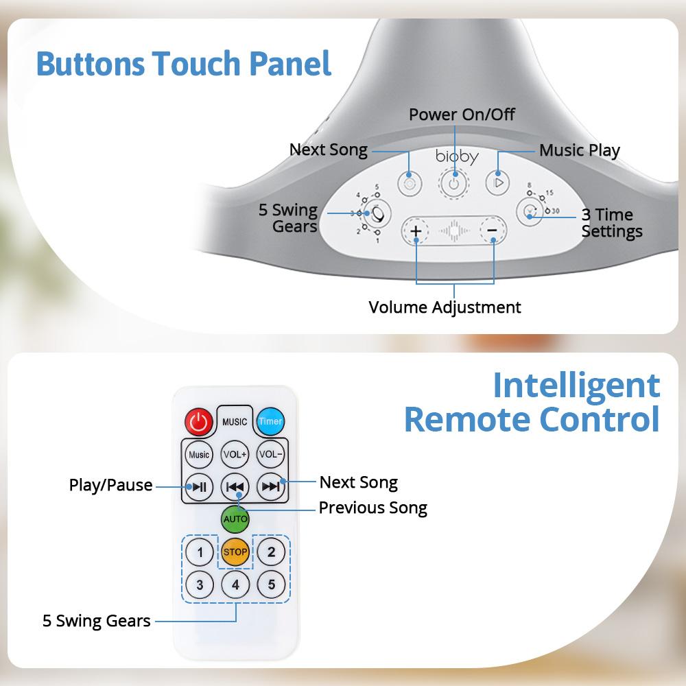 COMOMY Baby Swing for Infants with 5 Natural Sway Speeds, Portable Bt Music Baby Swing with Remote Control & 5-Point Harness, Hands-Free Baby Soother, Lightweight Baby Rocker for 5-20 Lb, 0-6 Months, Grey, Valentine's Day