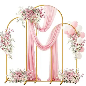 Arch Backdrop Stand, Set of 3, 7.2FT+6.6FT+6FT , Stable Structure, Easy Assembly, Gold Metal Arch Backdrop Stand for Wedding, Birthday Party, Graduation, Holiday Celebration, and Ceremony Decoration