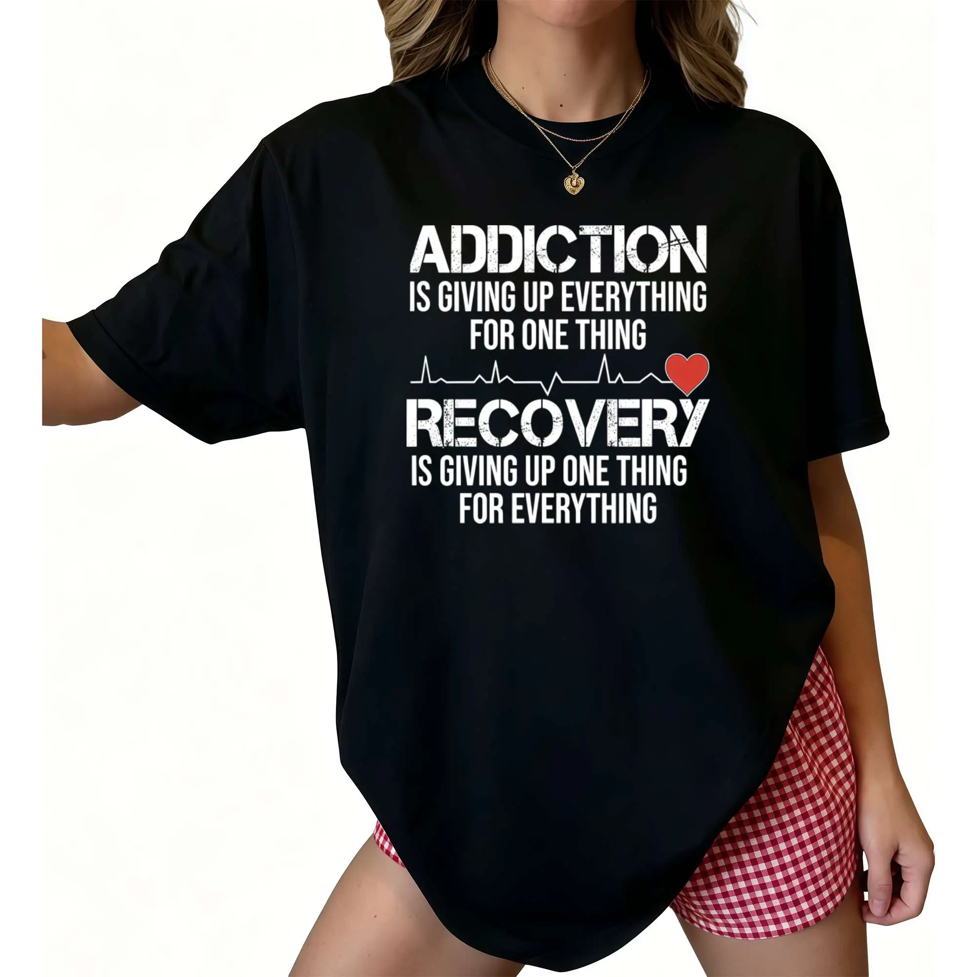 100% Cotton Addiction VS Recovery AA NA Heartbeat for a Clean Sober Life T-Shirt Shirt,Men's,Regular,Fit Textured Top,belle,princess,book tee,outdoor,casual,grade,,baby,dee,music,note,,graphic,shirts,del,padre,,mechanic,,bible,verse,hoo,,fall,clothes