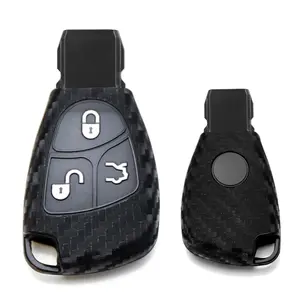 iJDMTOY Carbon Fiber Pattern Soft Silicone Key Fob Cover For Mercedes Gen1 C E S G CL CLK CLS Class Keyless Fob (Black Twill Weave)
